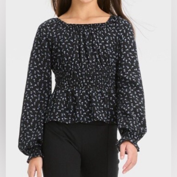 Floral long sleeve ruched waist blouse - Picture 1 of 2